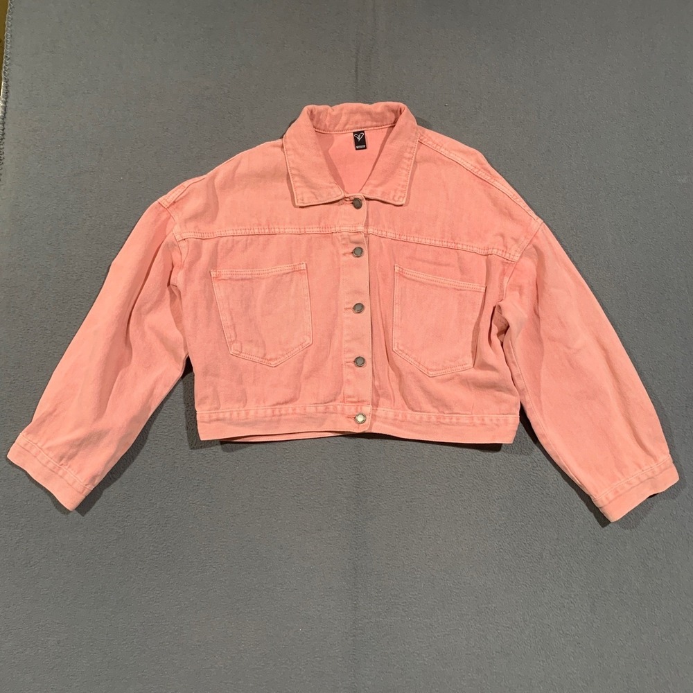 Windsor Denim Jacket Womens Small Coral Pink Cropped Boxy Drop Shoulder Pastel